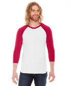 American Apparel Unisex Poly-Cotton USA Made 3/4-Sleeve Raglan T-Shirt BB453 WHITE/ RED Primary
