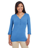 Devon & Jones Ladies' Perfect Fit Y-Placket Convertible Sleeve Knit Top DP186W