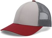 Pacific Headwear Low-Pro Trucker Cap P114 HEATHER GREY/LT CHARCOAL/VARSITY RED Primary