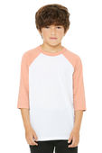 Bella+Canvas Youth 3/4 Sleeve Baseball Tee 3200Y WHITE-HEATHER PEACH Primary