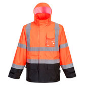 Portwest Hi-Vis Contrast Rain Jacket US366 ORANGE BLACK Primary