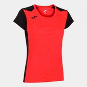 Joma Womens Record II Short Sleeve Tshirt 901398 FLUORESCENT CORAL-BLACK Primary