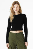 Bella+Canvas Women's Micro Rib Long Sleeve Baby Tee 1501 SOLID BLACK BLEND Primary