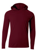 A4 Mens Cooling Performance Long Sleeve Hood Tee MAROON Front