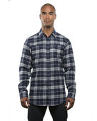 Burnside Men's Plaid Flannel Shirt B8210 NAVY/ GREY Pocket