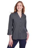 Devon & Jones Ladies' Crown Collection Stretch Pinpoint Chambray 3/4 Sleeve Blouse DG562W BLACK Pocket