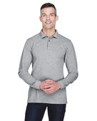 Harriton Men's 5.6 oz. Easy Blend Long-Sleeve Polo M265L GREY HEATHER Pocket
