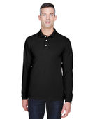 Harriton Men's 5.6 oz. Easy Blend Long-Sleeve Polo M265L BLACK Pocket