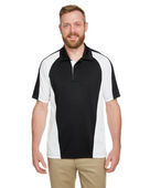 Harriton Men's Advantage Snag Protection Plus IL Colorblock Polo M385 BLK/ WHT/ D CHRC Pocket