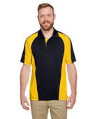 Harriton Men's Advantage Snag Protection Plus IL Colorblock Polo M385 BLK/ S YL/ DK CH Pocket