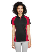 Harriton Ladies' Advantage Snag Protection Plus IL Colorblock Polo M385W BLK/ RED/ D CHRC Pocket