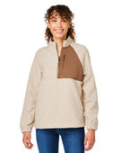 North End Ladies' Aura Sweater Fleece Quarter-Zip NE713W OATML HTHR/ TEAK Pocket