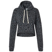 J America Ladies Triblend Cropped Hoodie 8853 BLACK LEOPARD TRIBLEND Front