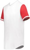 Augusta Cutter+ Full Button Baseball Jersey 6909 WHITE/SCARLET Pocket