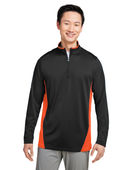 Harriton Men's Flash Snag Protection Plus Il Colorblock Quarter-Zip M786 BLACK/ TEAM ORNG Pocket