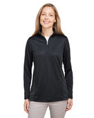 Harriton Ladies' Flash Snag Protection Plus Il Colorblock Quarter-Zip M786W BLACK/ DK CHRCL Pocket