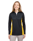 Harriton Ladies' Flash Snag Protection Plus Il Colorblock Quarter-Zip M786W BLACK/ SUNRY YLW Pocket
