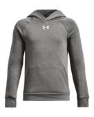 Under Armour Boys' Rival Fleece Hoodie 1379792 025 - CASTLEROCK LIGHT HEATHER/WHITE Front