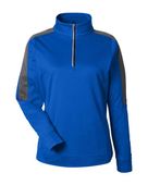 Core365 Women's Market Snag Protect Mesh Colorblock Quarter-Zip Pullover CE404W TRUE ROYAL/ CARBON Pocket