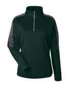 Core365 Women's Market Snag Protect Mesh Colorblock Quarter-Zip Pullover CE404W FOREST/ CARBON Pocket