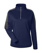 Core365 Women's Market Snag Protect Mesh Colorblock Quarter-Zip Pullover CE404W CLASSIC NAVY HEATHER/ CARBON Pocket