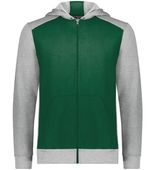 Youth Three-Season Fleece Full Zip Front Pouch Pocket Hoodie DARK GREEN/GREY HEATHER Pocket