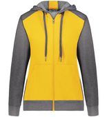 Ladies Three-Season Fleece Full Zip Front Pouch Pocket Hoodie GOLD/CARBON HEATHER Pocket