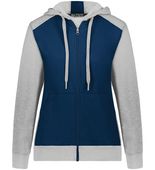 Ladies Three-Season Fleece Full Zip Front Pouch Pocket Hoodie NAVY/GREY HEATHER Pocket