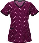 Cherokee Women's Little Dots Wine V-Neck Scrub Top