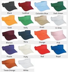 Adjustable Adult or Youth Cotton Visors 18 Colors