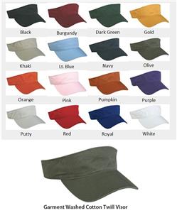 Adjustable Garment Washed Twill Visors 16 Colors