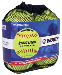 Worth 12" Official League Dura-Hyde Softballs 4 Pk