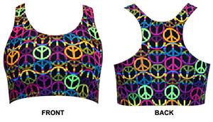 Gem Gear Neon Peace Signs Racer Back Sports Bra