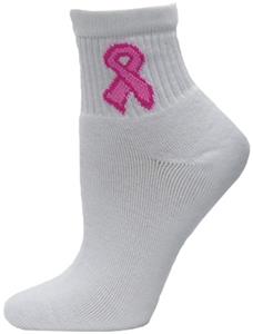 Red Lion Hope White-Pink Ribbon 1/4 Crew Socks