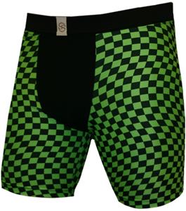 Black Green Checkers 9" Mens Compression Shorts