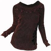 T Party Velvety Flower Cowl Neck Long Sleeve Top