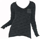 T Party Navy Bead/Stone Long Sleeve Top