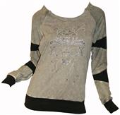 T Party Gray Stone Fleur Cut Out Detail Arm Top
