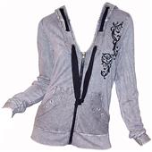 T Party Gray Grommeted Zip Up Hoodie Jacket