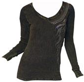 T Party Mineral Wash V-Neck Long Sleeve Top