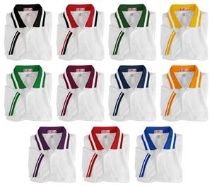 Adult SS White Wide Stripe Collar Polo Shirts