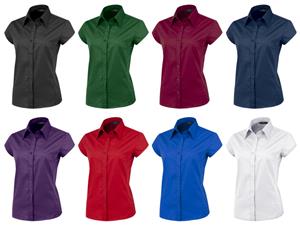 Ladies Cap Sleeved Stretch Poplin Woven Blouses