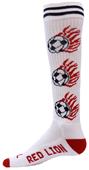 Red Lion White Heat Flaming Soccer Ball Socks Red Lion White Heat Flaming Soccer Ball Socks