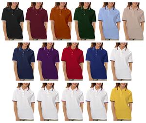 Blue Generation Ladies SS Collar/Cuff Pique Polo