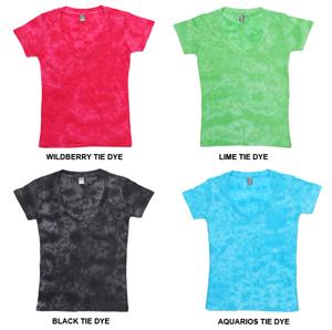 J America Womens Vanity Tie Dye Deep V Veck Tee