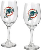 NFL Miami Dolphins 2 Piece Wine Glass Set