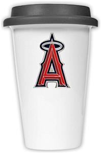 MLB Angels 12oz Double Wall Ceramic Cup Black Lid