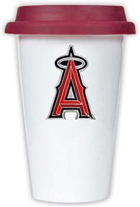 MLB Angels 12oz Double Wall Ceramic Cup Maroon Lid