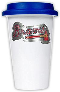 MLB Braves 12oz Double Wall Ceramic Cup w/Blue Lid