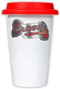 MLB Braves 12oz Double Wall Ceramic Cup w/Red Lid